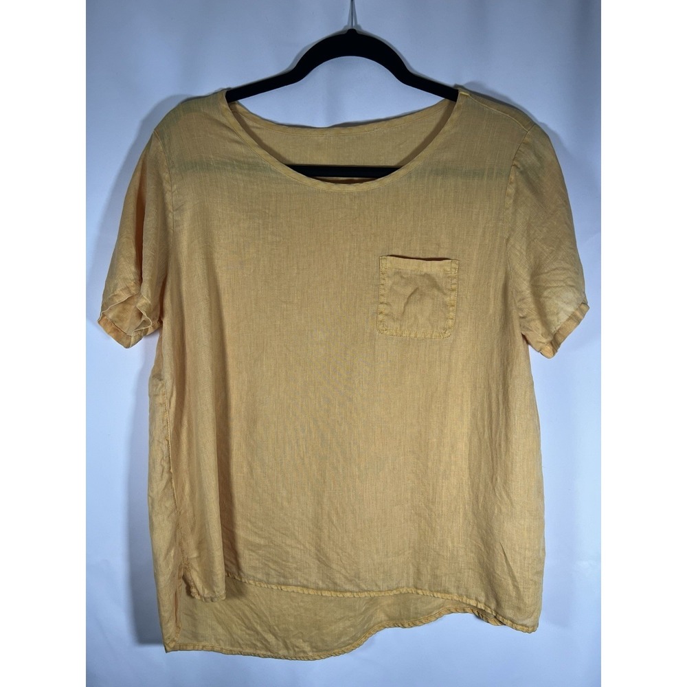 Women's Linen Top Soft Yellow Size M Closet Staple Casual Coastal Grandma